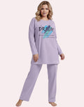Premium Cotton Jersey Long Shirt & Trouser Night Dress Set - Rose Pink