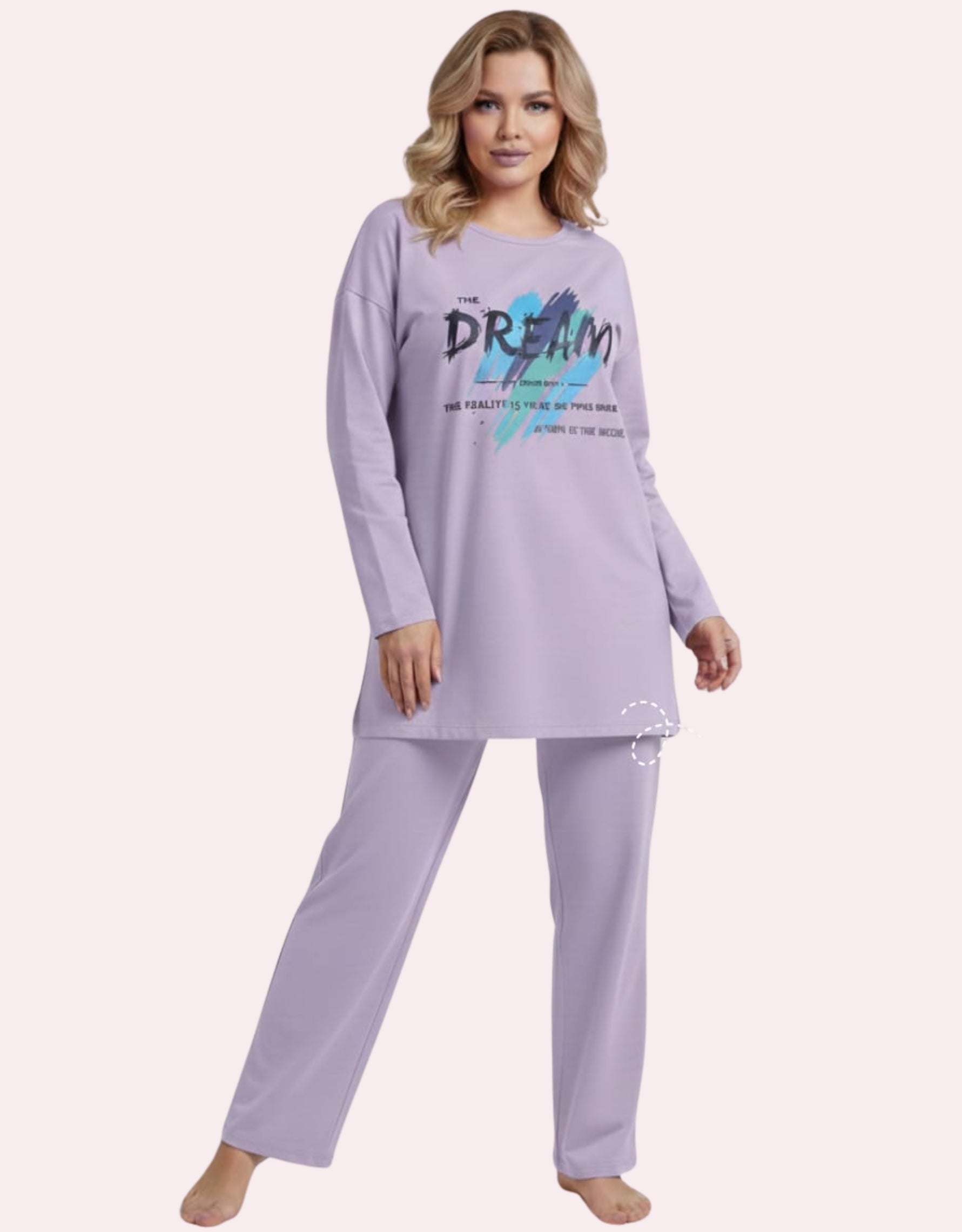 Premium Cotton Jersey Long Shirt & Trouser Night Dress Set - Rose Pink