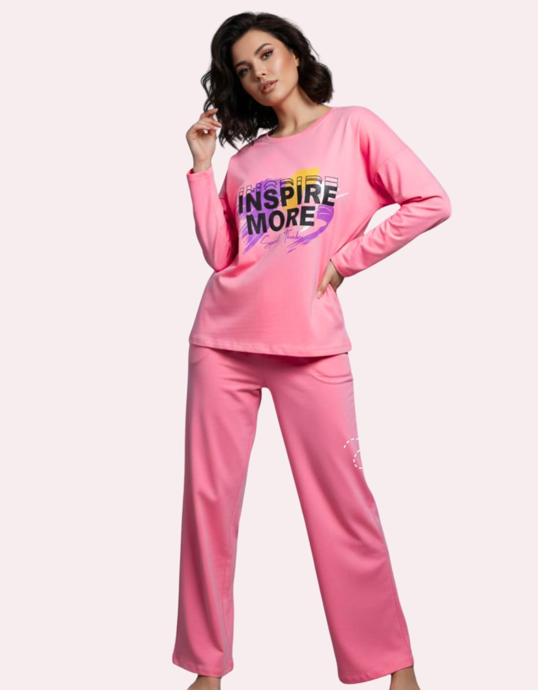 Premium Cotton Jersey Long Shirt & Trouser Night Dress Set - Pink