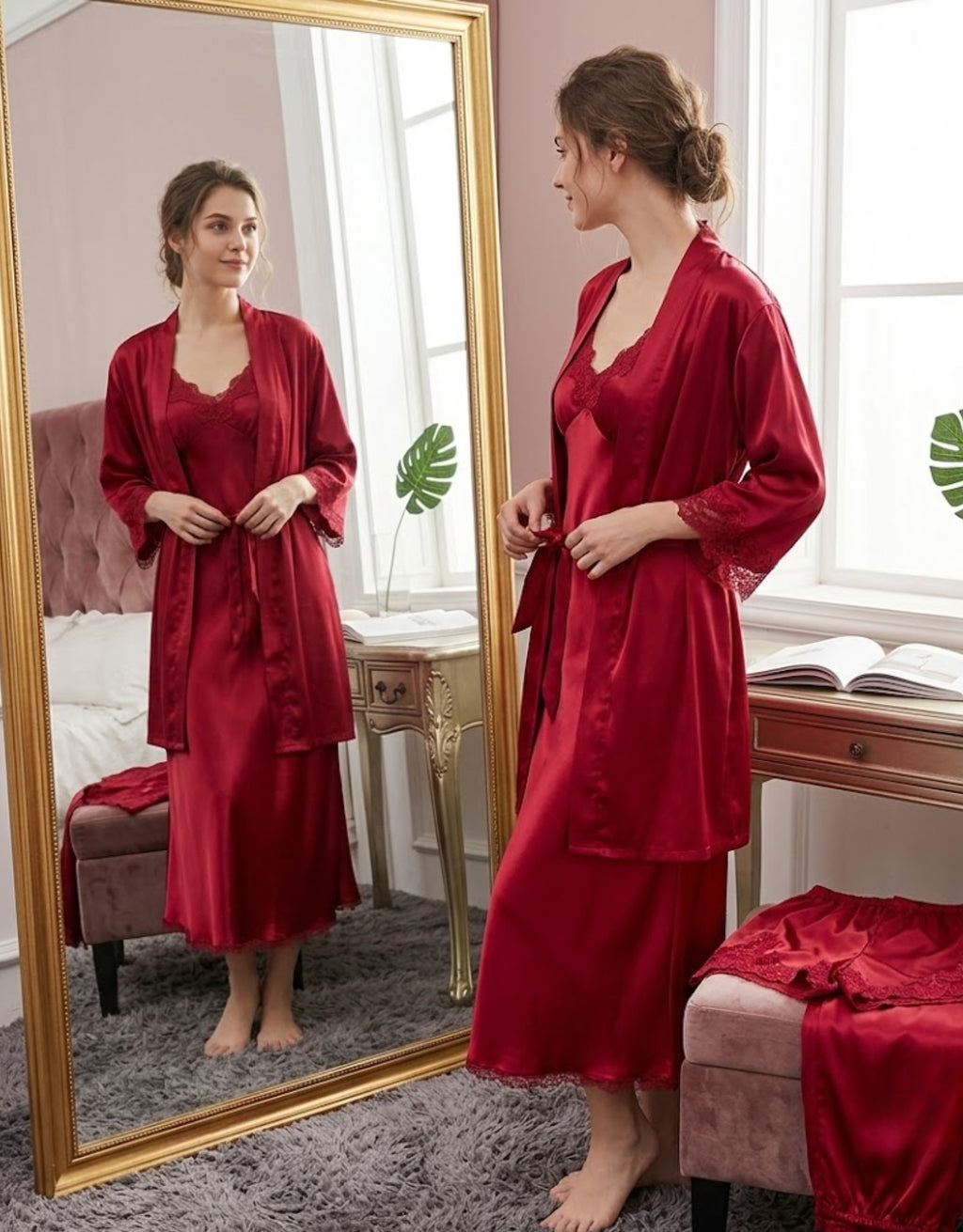 Premium 5-Piece Satin Nighty Set