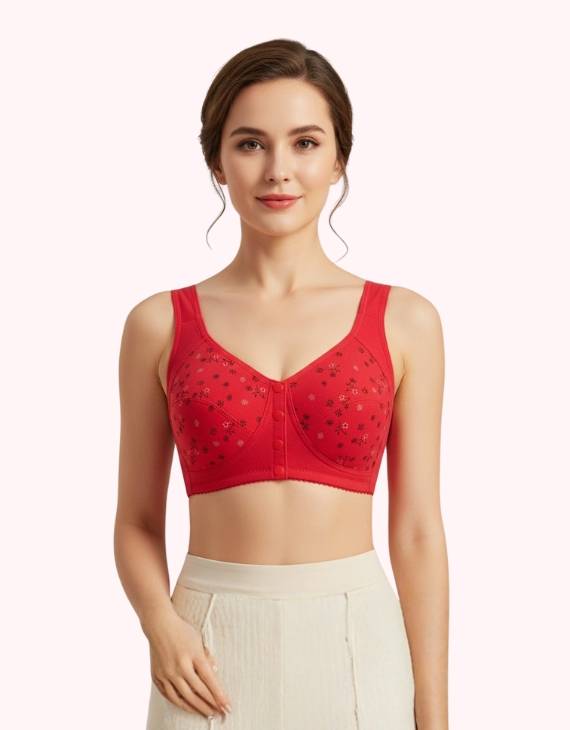 Comfort Fit Red Floral Print Wire-Free Bra | LFS-206