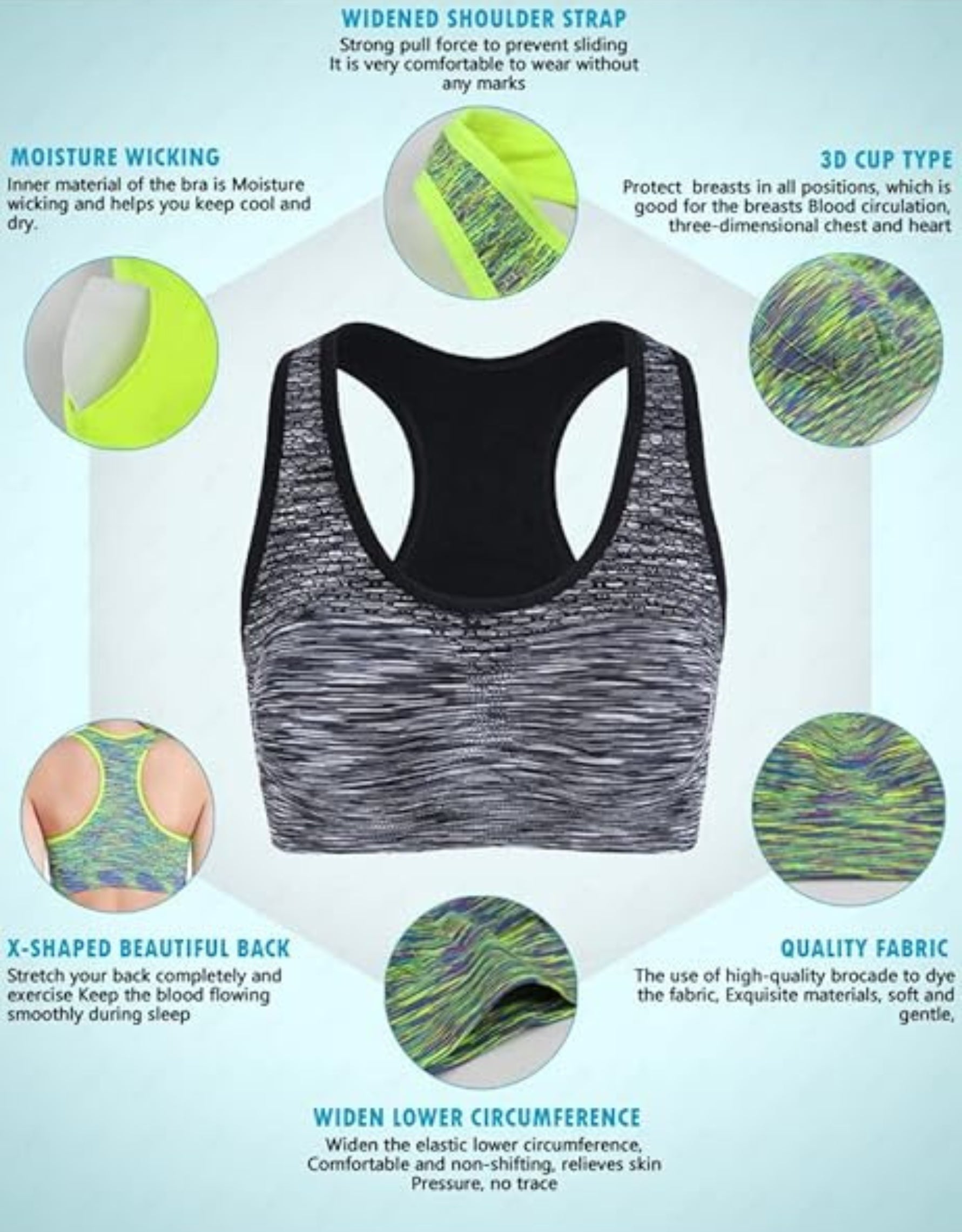 Imported Premium Quality Blended Cotton Soft Padded Sports Bra