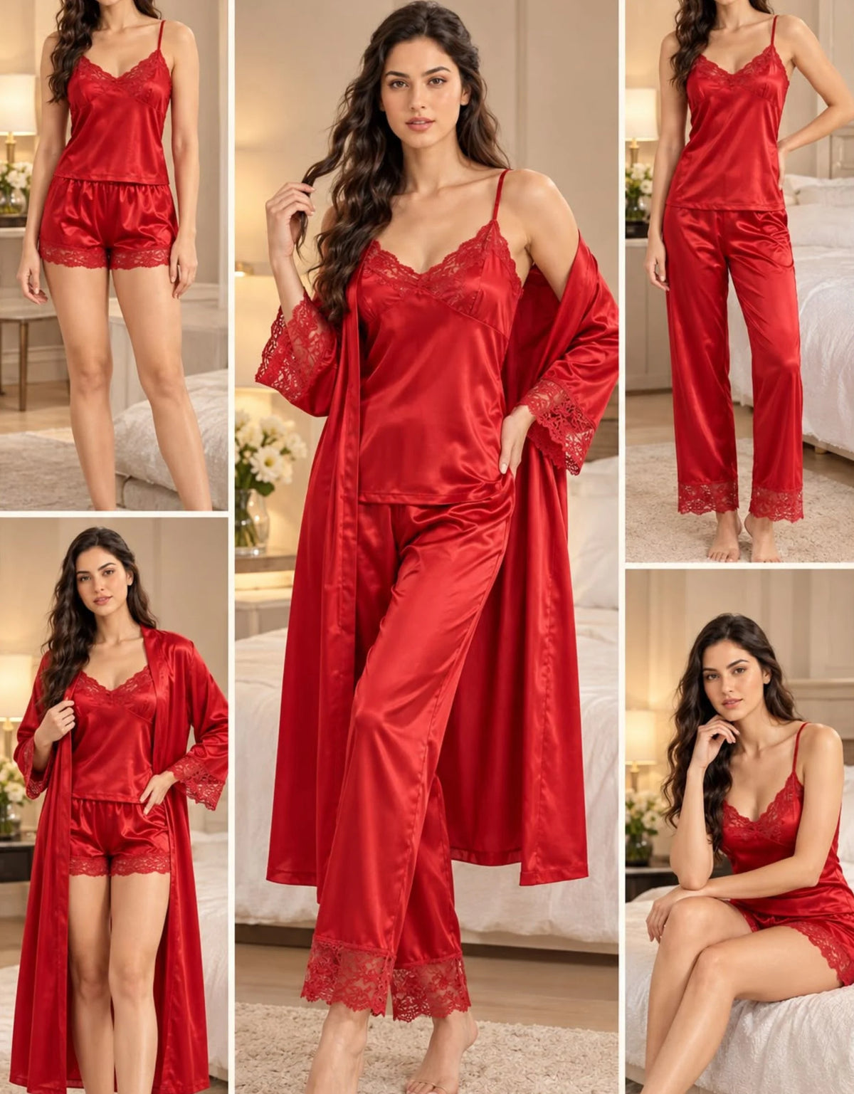 Premium 5-Piece Satin Nighty Set