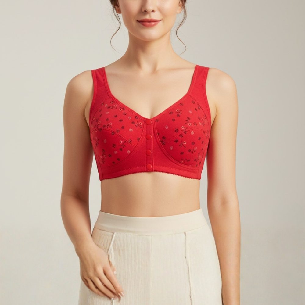 Comfort Fit Red Floral Print Wire-Free Bra | LFS-206